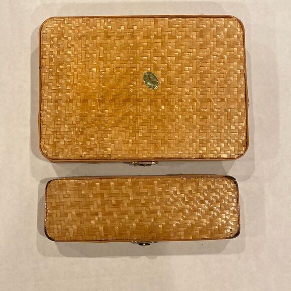 Vintage Lillian Vernon Nesting Pencil Cases Bamboo Cane Woven 2 Pieces - Picture 12 of 12
